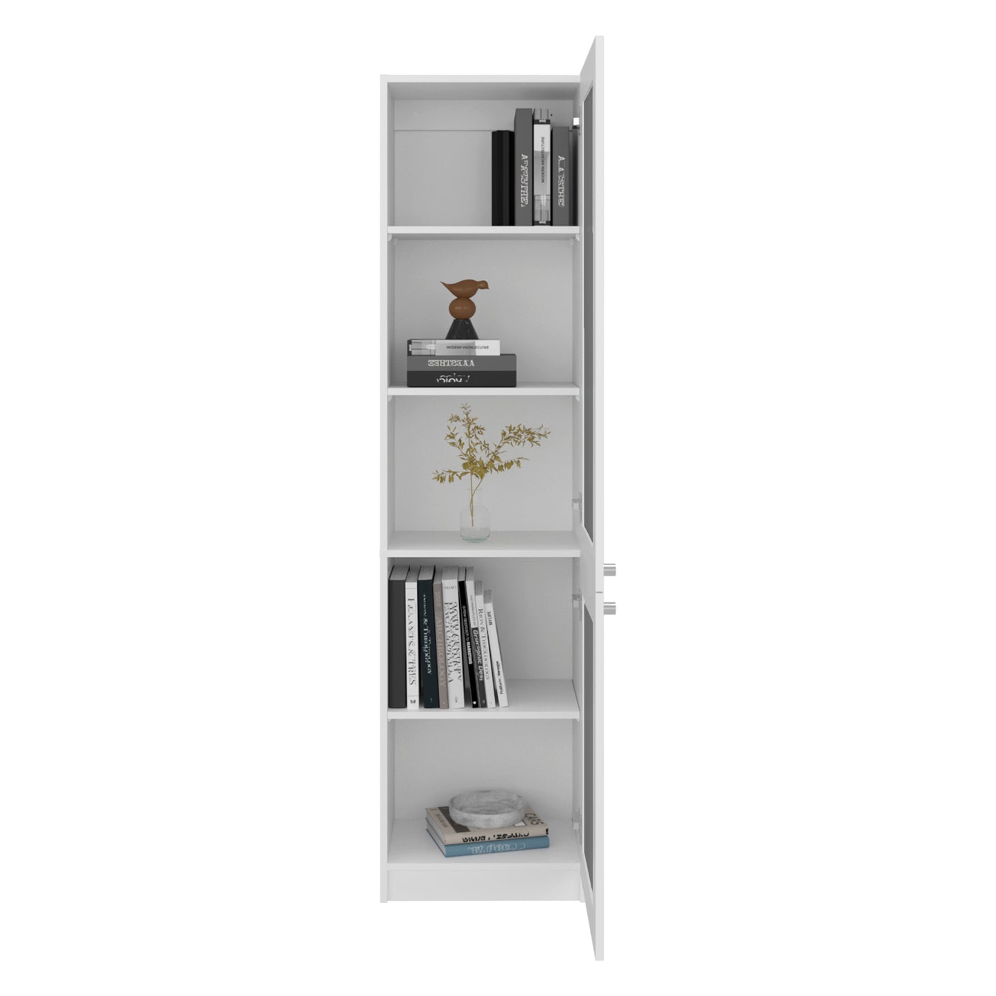 Home Double Glass Door Bookcase Cabinet with 5 Interior Shelves for Linen or Décor Storage for Living Rooms, Bedrooms or Laundry Rooms