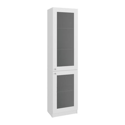 Home Double Glass Door Bookcase Cabinet with 5 Interior Shelves for Linen or Décor Storage for Living Rooms, Bedrooms or Laundry Rooms