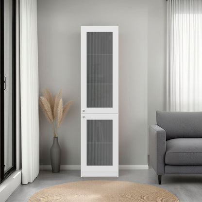 Home Double Glass Door Bookcase Cabinet with 5 Interior Shelves for Linen or Décor Storage for Living Rooms, Bedrooms or Laundry Rooms