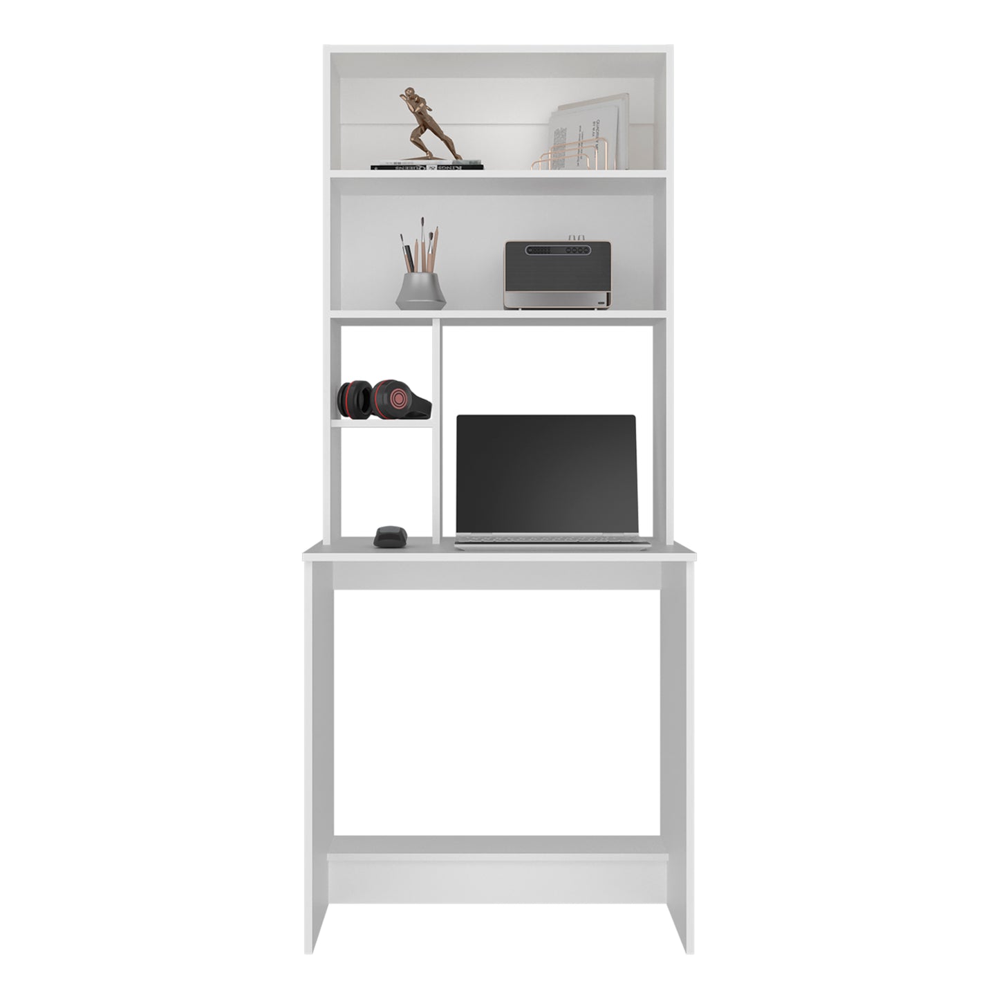 Tuhome Compu Hutch Desk with Four Shelves, One Lower Shelf, Writing Desk, Space-Saving Solution for Home Office or Study