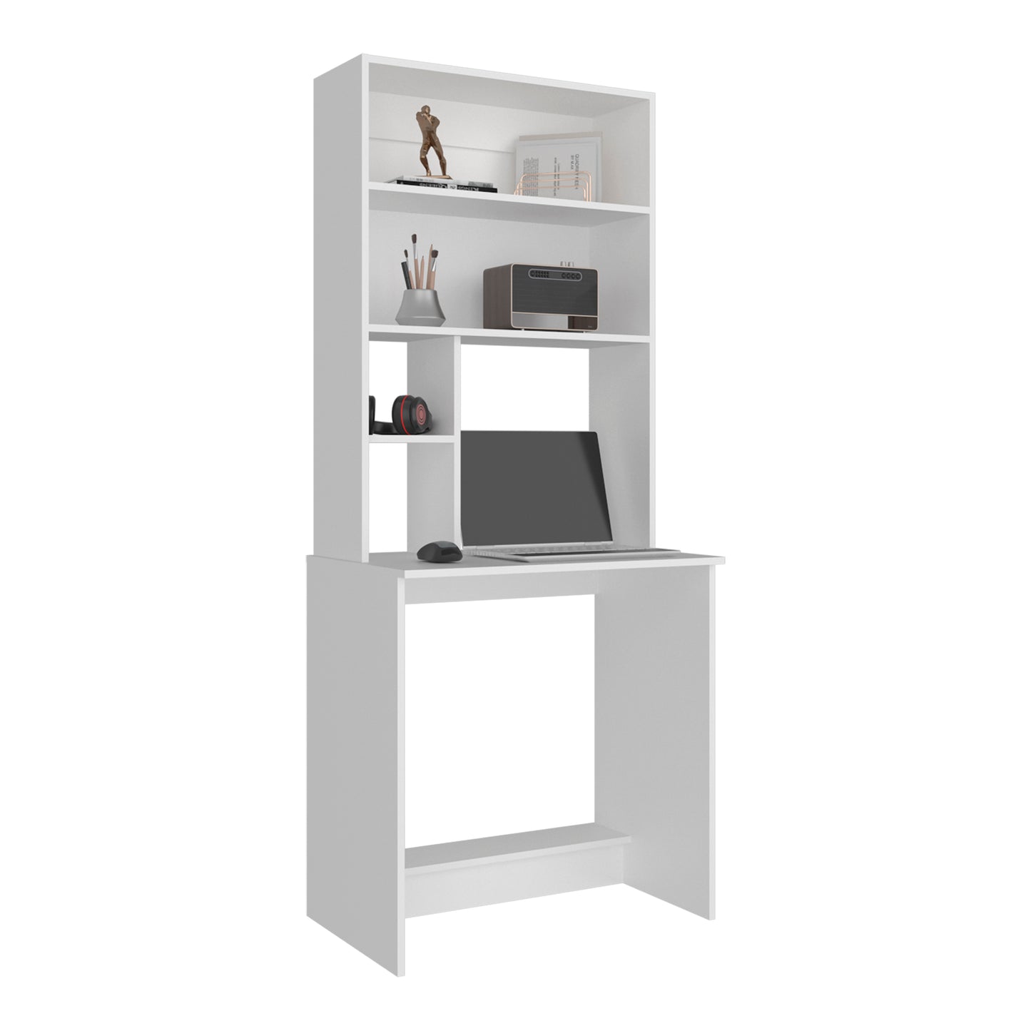 Tuhome Compu Hutch Desk with Four Shelves, One Lower Shelf, Writing Desk, Space-Saving Solution for Home Office or Study