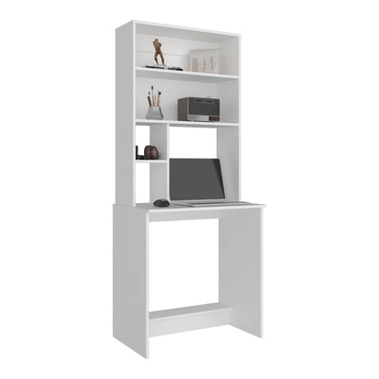 Tuhome Compu Hutch Desk with Four Shelves, One Lower Shelf, Writing Desk, Space-Saving Solution for Home Office or Study