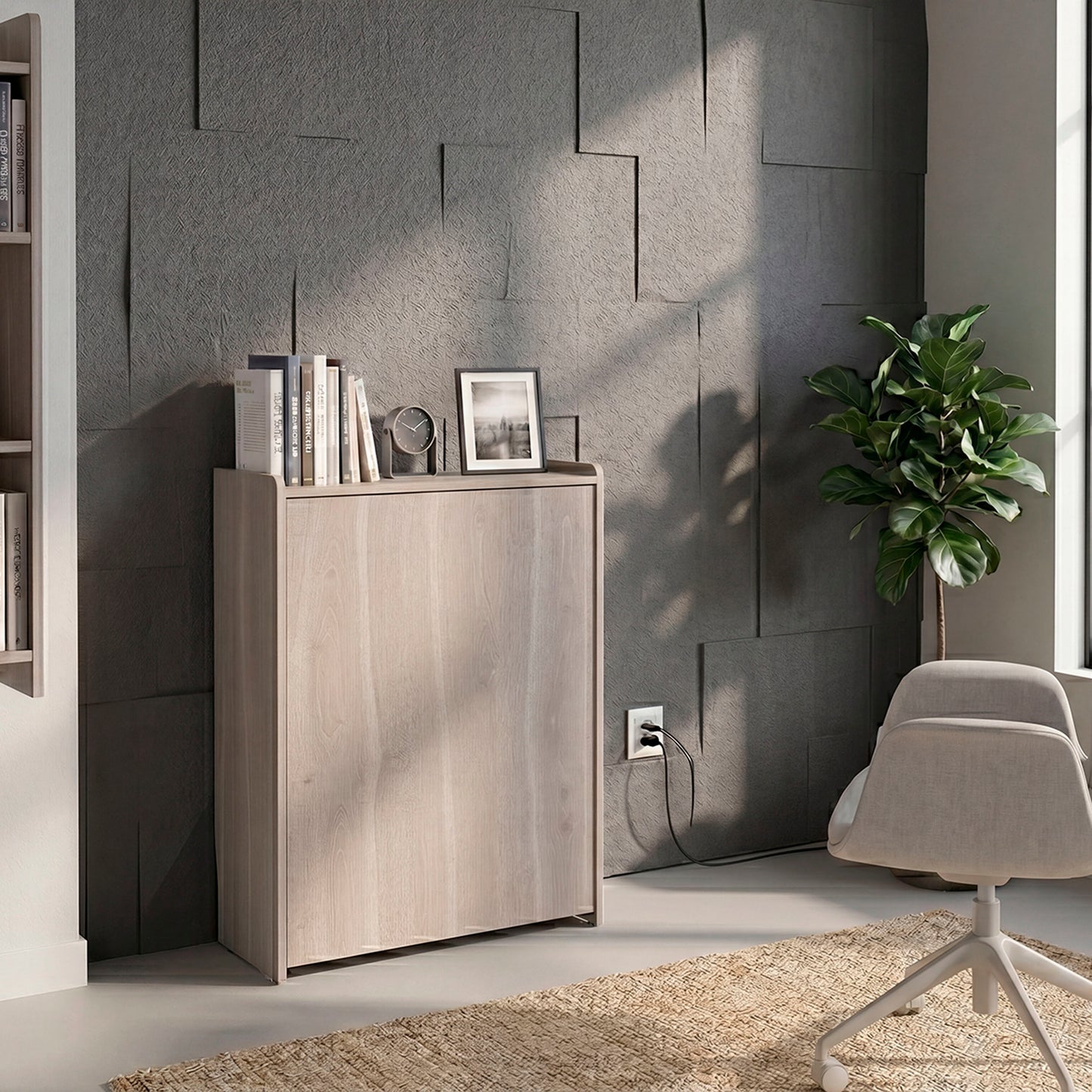 TUHOME Leslie Retractable Desk with Built-in Storage Shelves, Space Saving Computer Writing Table