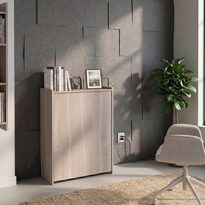 TUHOME Leslie Retractable Desk with Built-in Storage Shelves, Space Saving Computer Writing Table