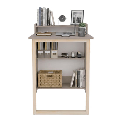 TUHOME Leslie Retractable Desk with Built-in Storage Shelves, Space Saving Computer Writing Table