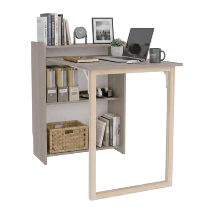 TUHOME Leslie Retractable Desk with Built-in Storage Shelves, Space Saving Computer Writing Table