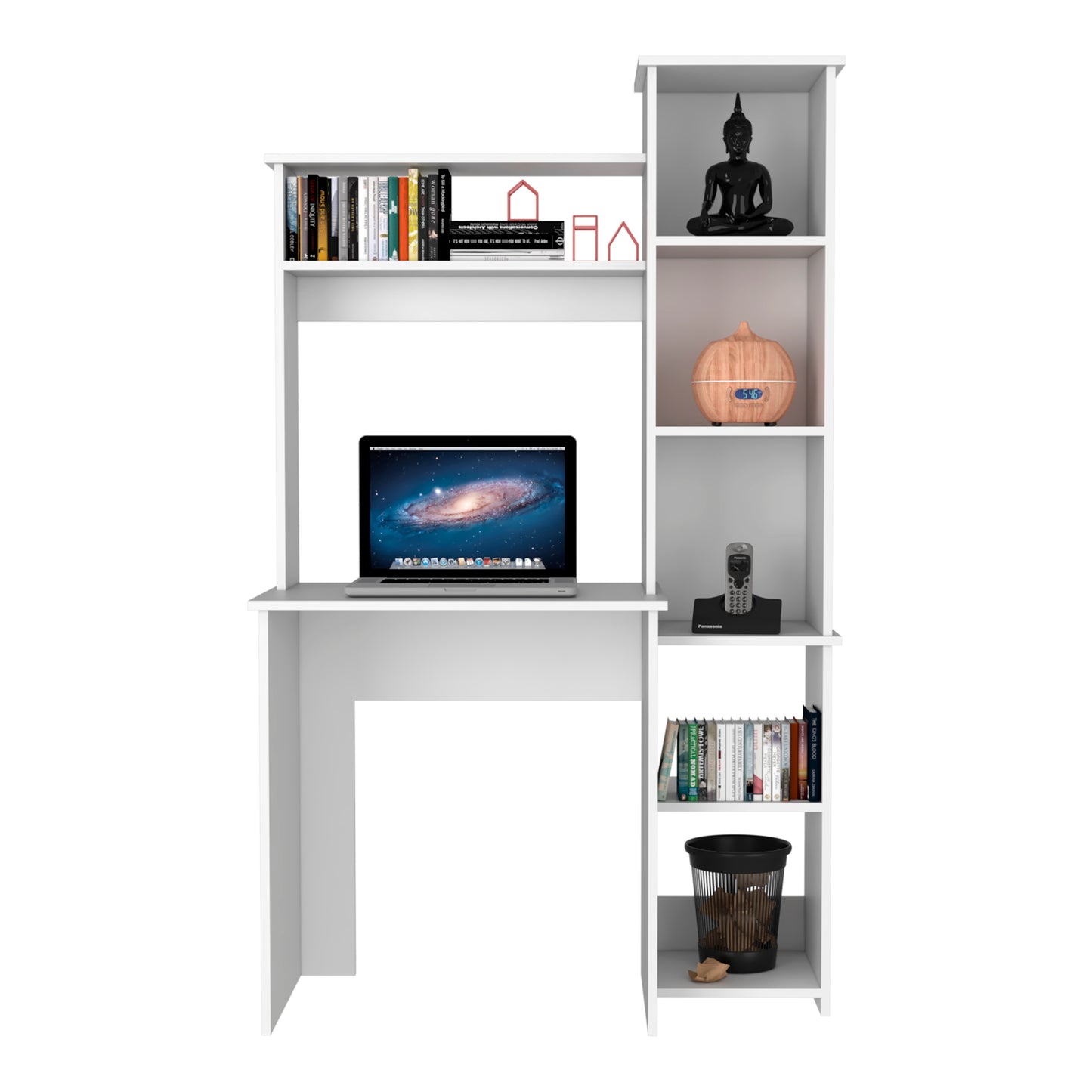 Tuhome Versalles Writing Desk with Two Superior Shelves, Five Side Open Storage Compartments, Space-Saving Modern Workstation Design for Studios and Offices, Ideal for Organization, Books, Accessories and Daily Productivity