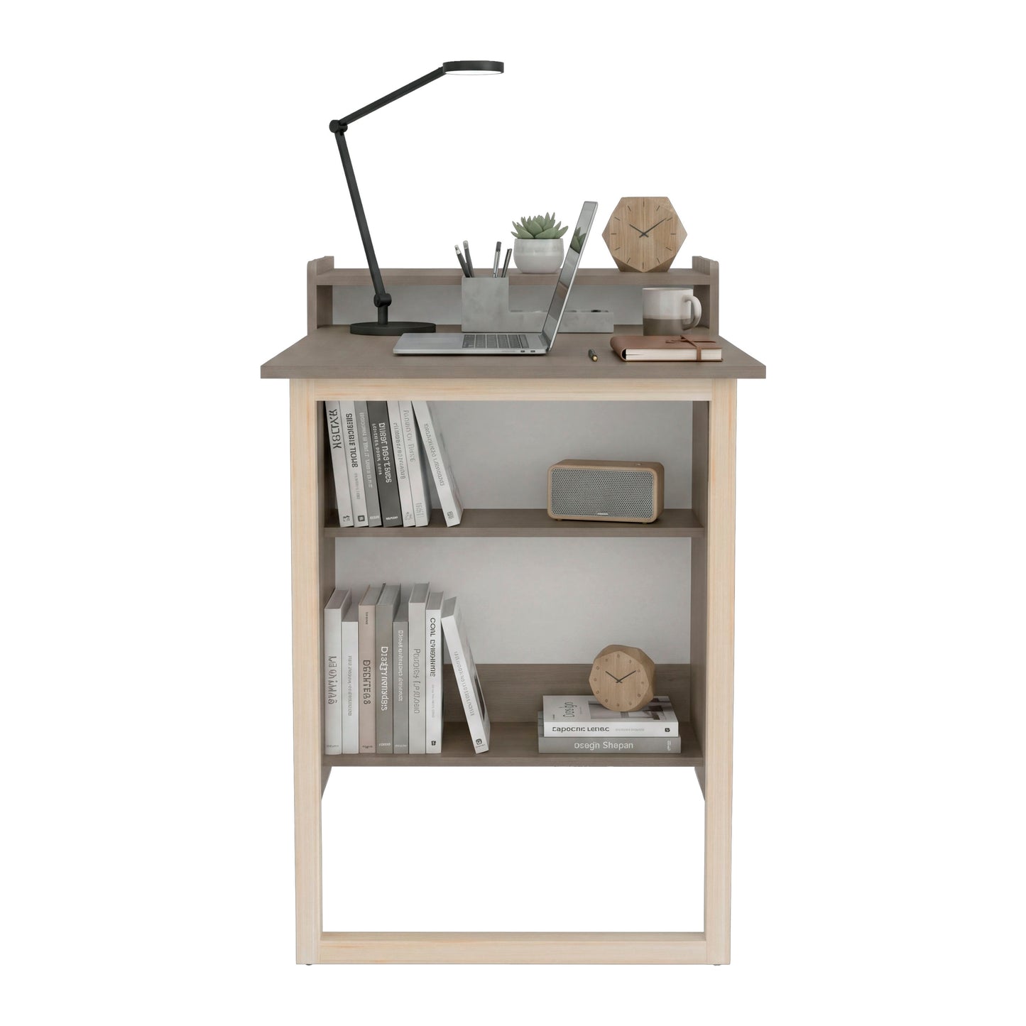 TUHOME Leslie Retractable Desk with Built-in Storage Shelves, Space Saving Computer Writing Table