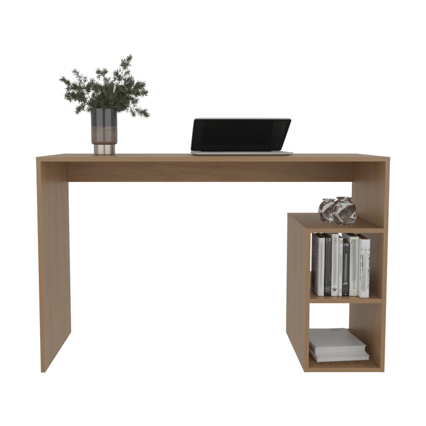 Solid 47" Wide Four Shelves Writting Desk, Home Office, Living Room, Gamer Desk Natural Oak