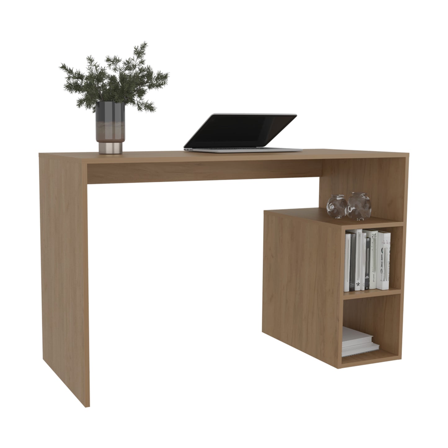 Solid 47" Wide Four Shelves Writting Desk, Home Office, Living Room, Gamer Desk Natural Oak