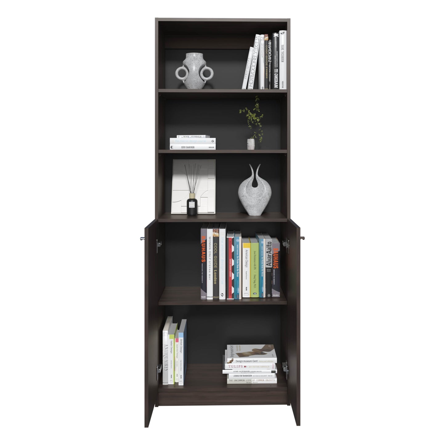 Home Two Door Bookcase, 2 Open Shelves And Concealed Storage