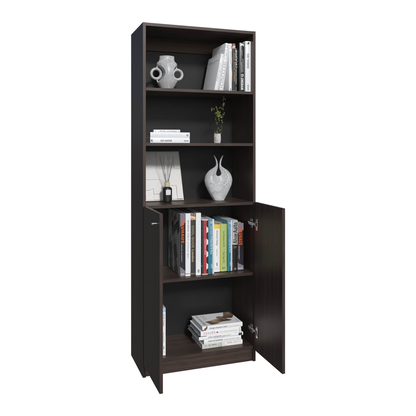 Home Two Door Bookcase, 2 Open Shelves And Concealed Storage