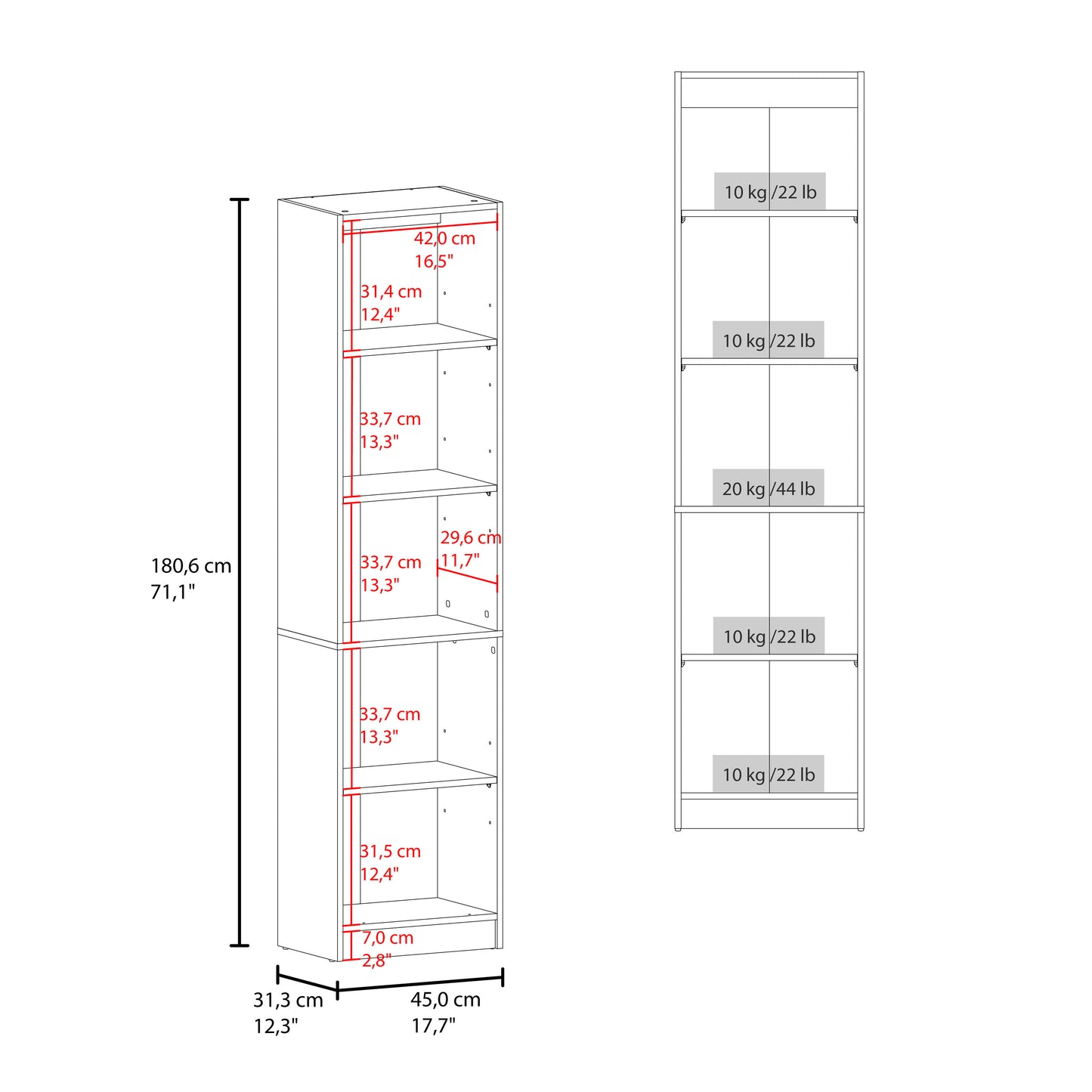 Home Tall Freestanding Bookcase with Double Doors and 5 Interior Storage Shelves, Vertical Storage Cabinet for Living Room, Office or Bedroom
