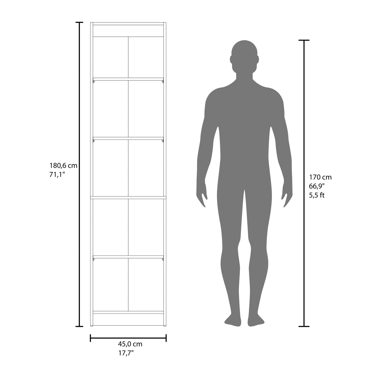 Home Tall Freestanding Bookcase with Double Doors and 5 Interior Storage Shelves, Vertical Storage Cabinet for Living Room, Office or Bedroom