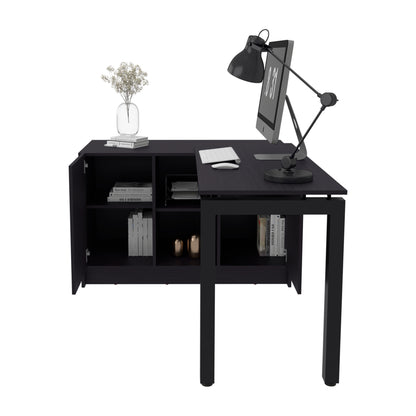 Alfie Rotable Desk 72-Inch Wide or Compact, Adjustable Workstation In Two Directions with Storage Compartments, For Home Office or Studio