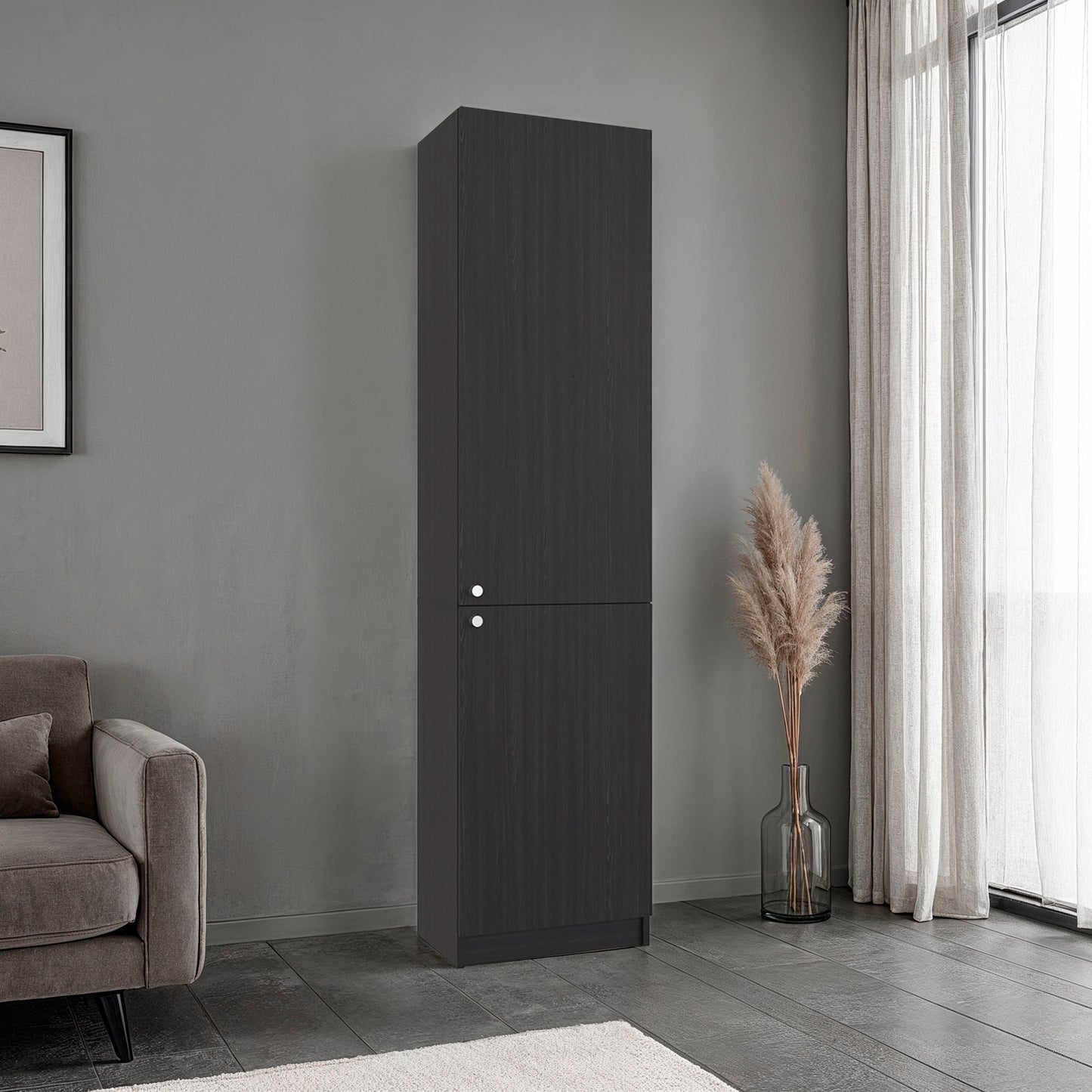 Home Tall Freestanding Bookcase with Double Doors and 5 Interior Storage Shelves, Vertical Storage Cabinet for Living Room, Office or Bedroom