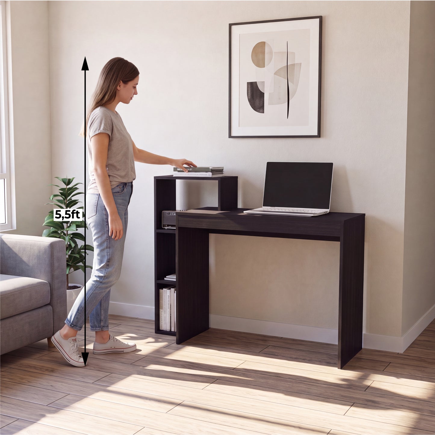 Britt 43" Wide Writting Desk, Dark Walnut