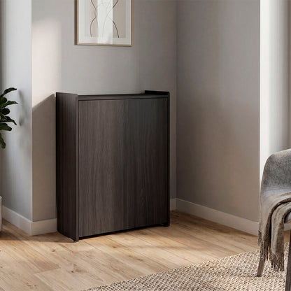 TUHOME Leslie Retractable Desk with Built-in Storage Shelves, Space Saving Computer Writing Table