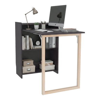 TUHOME Leslie Retractable Desk with Built-in Storage Shelves, Space Saving Computer Writing Table