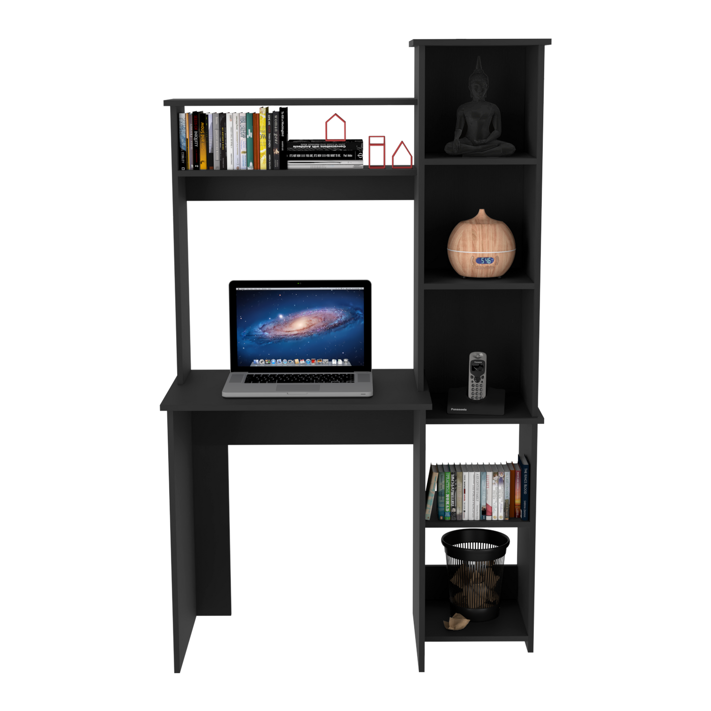 Tuhome Versalles Writing Desk with Two Superior Shelves, Five Side Open Storage Compartments, Space-Saving Modern Workstation Design for Studios and Offices, Ideal for Organization, Books, Accessories and Daily Productivity