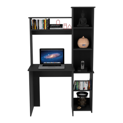 Tuhome Versalles Writing Desk with Two Superior Shelves, Five Side Open Storage Compartments, Space-Saving Modern Workstation Design for Studios and Offices, Ideal for Organization, Books, Accessories and Daily Productivity
