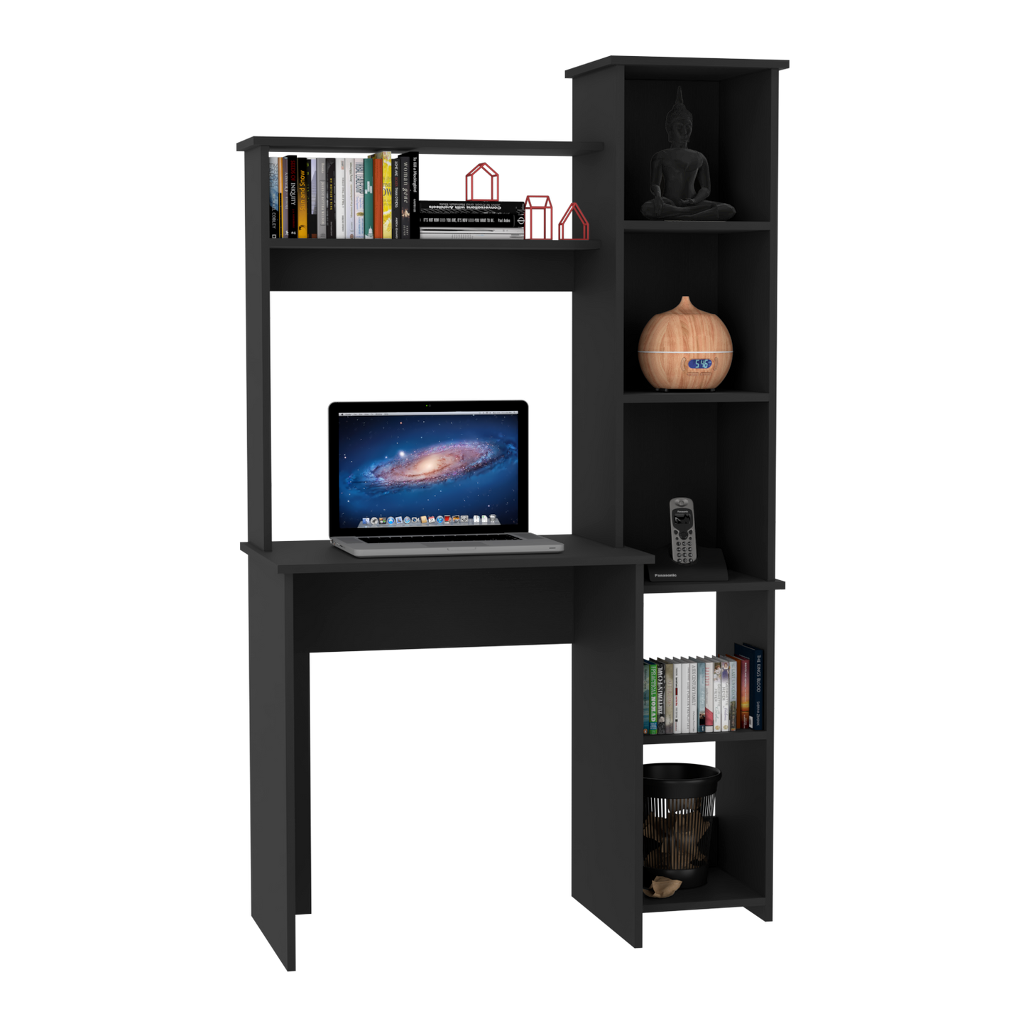 Tuhome Versalles Writing Desk with Two Superior Shelves, Five Side Open Storage Compartments, Space-Saving Modern Workstation Design for Studios and Offices, Ideal for Organization, Books, Accessories and Daily Productivity