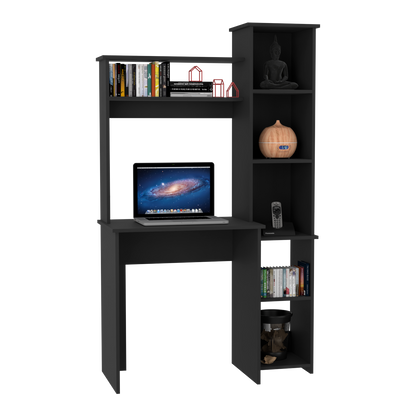 Tuhome Versalles Writing Desk with Two Superior Shelves, Five Side Open Storage Compartments, Space-Saving Modern Workstation Design for Studios and Offices, Ideal for Organization, Books, Accessories and Daily Productivity