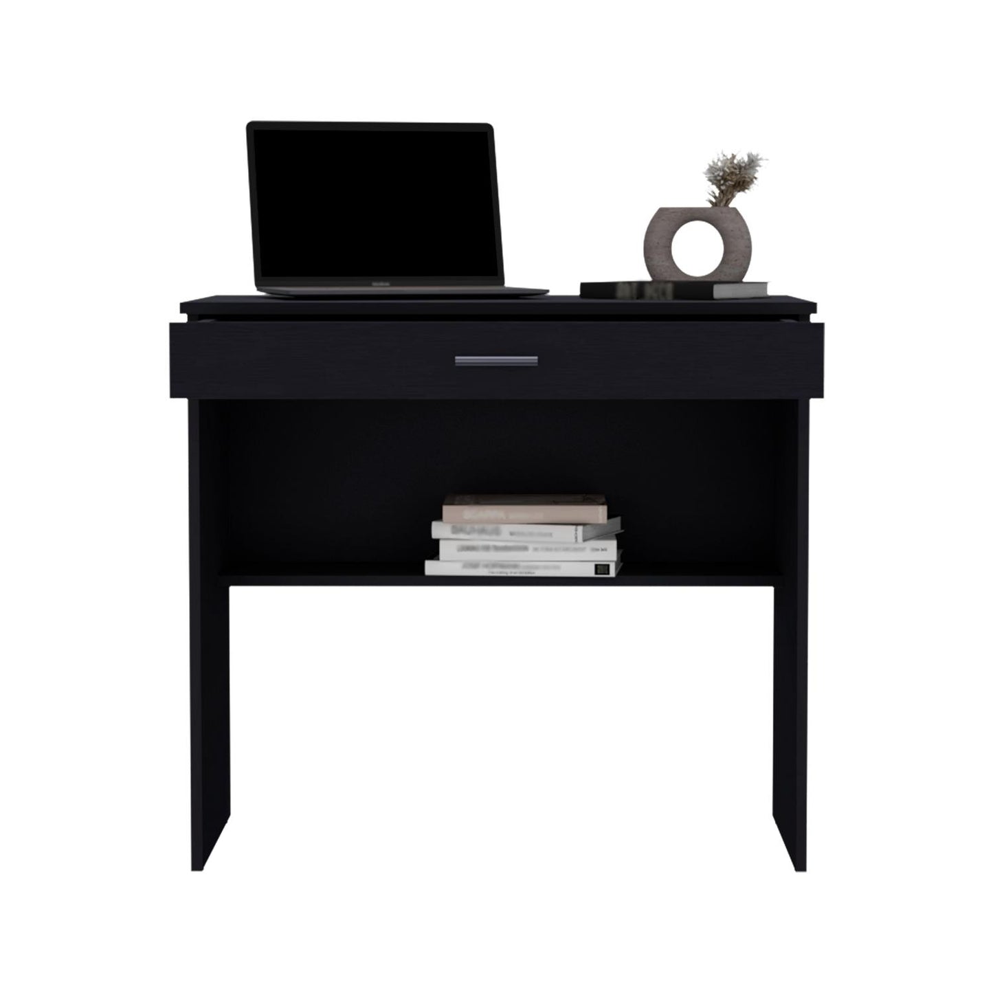 80 C Writting Desk, Compact Workstation with Drawer and Lower Shelf White