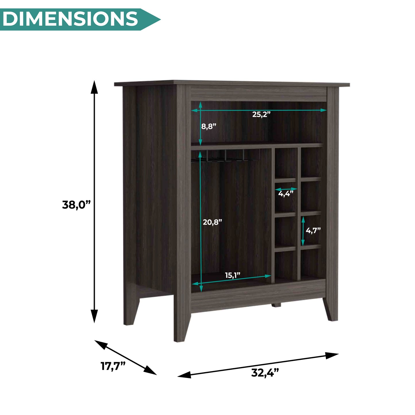 Essential Bar Cabinet with Open Display Shelf, Built-In Wine Rack Cubbies, Smooth-Glide Storage Drawer and Spacious Top Surface for Elegant Home Entertaining, Beverage Organization and Modern Bar.