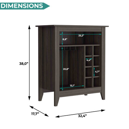 Essential Bar Cabinet with Open Display Shelf, Built-In Wine Rack Cubbies, Smooth-Glide Storage Drawer and Spacious Top Surface for Elegant Home Entertaining, Beverage Organization and Modern Bar.