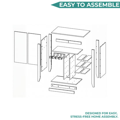 Essential Bar Cabinet with Open Display Shelf, Built-In Wine Rack Cubbies, Smooth-Glide Storage Drawer and Spacious Top Surface for Elegant Home Entertaining, Beverage Organization and Modern Bar.