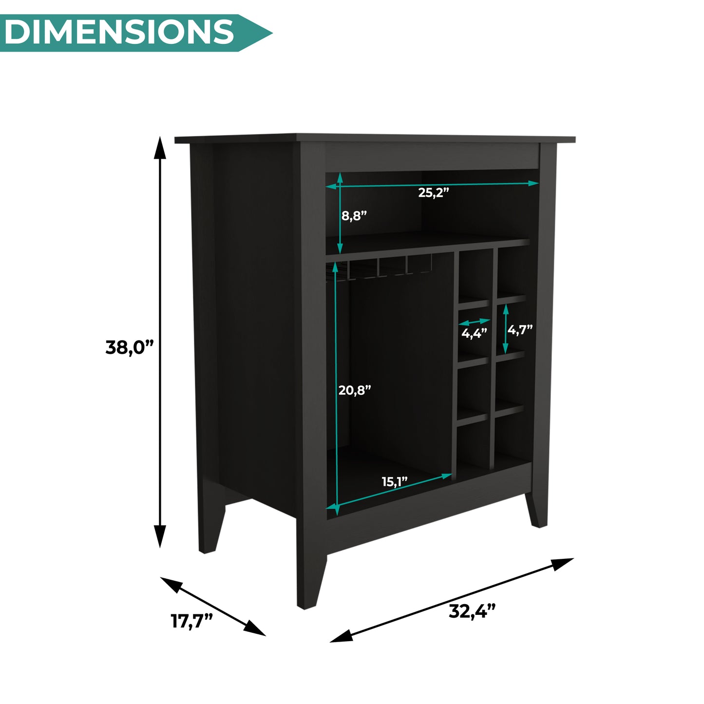 Essential Bar Cabinet with Open Display Shelf, Built-In Wine Rack Cubbies, Smooth-Glide Storage Drawer and Spacious Top Surface for Elegant Home Entertaining, Beverage Organization and Modern Bar.