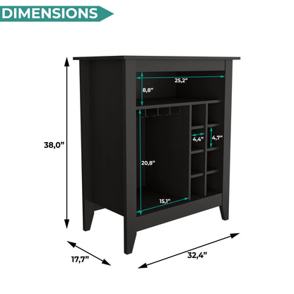Essential Bar Cabinet with Open Display Shelf, Built-In Wine Rack Cubbies, Smooth-Glide Storage Drawer and Spacious Top Surface for Elegant Home Entertaining, Beverage Organization and Modern Bar.
