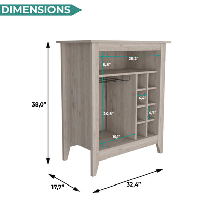 Essential Bar Cabinet with Open Display Shelf, Built-In Wine Rack Cubbies, Smooth-Glide Storage Drawer and Spacious Top Surface for Elegant Home Entertaining, Beverage Organization and Modern Bar.