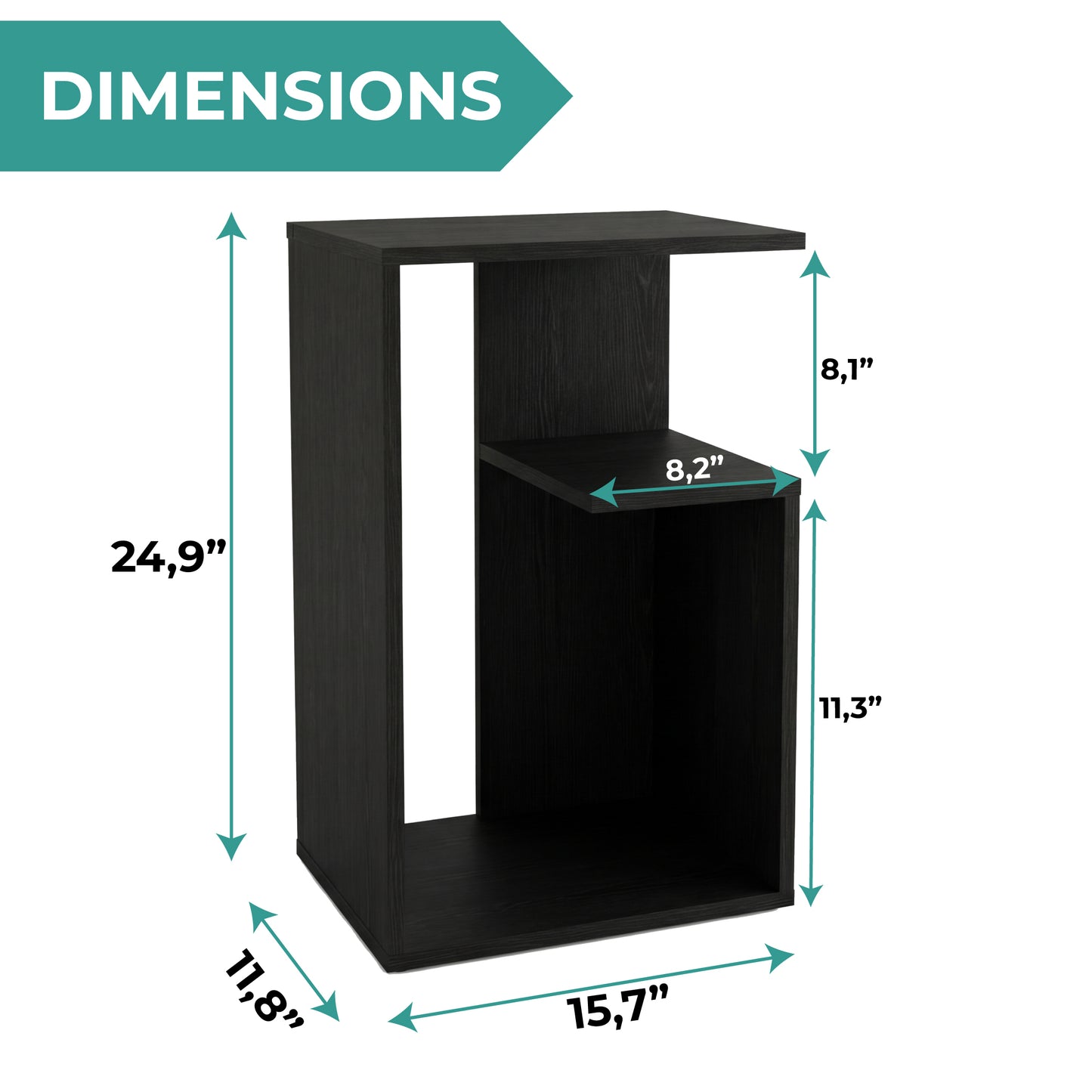 TUHOME Everet 25-Inch High Three-Tier Side Table with Tray-Style Top and Dual Lower Shelves, Compact End Table for Living Room, Sofa Side Storage, Modern Small-Space Organizer for Coffee, Décor and Everyday Essentials