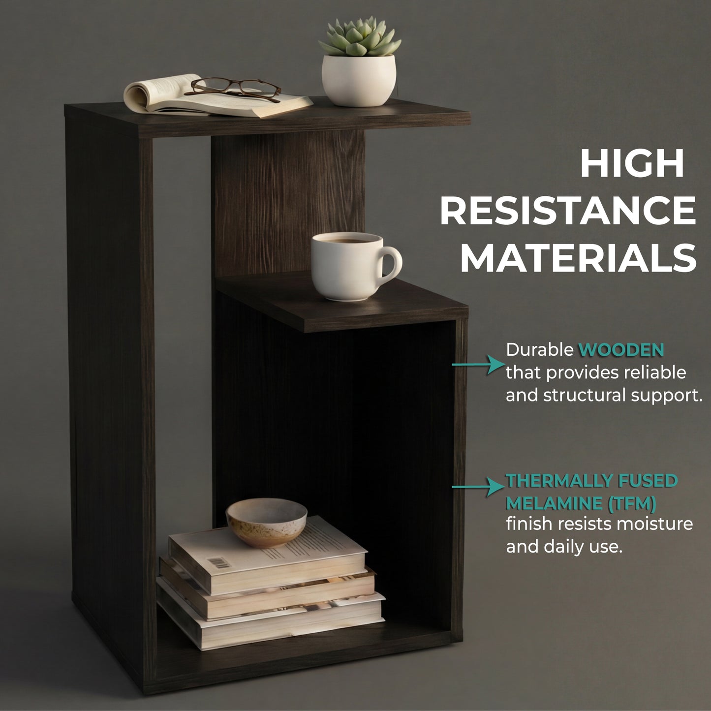 TUHOME Everet 25-Inch High Three-Tier Side Table with Tray-Style Top and Dual Lower Shelves, Compact End Table for Living Room, Sofa Side Storage, Modern Small-Space Organizer for Coffee, Décor and Everyday Essentials