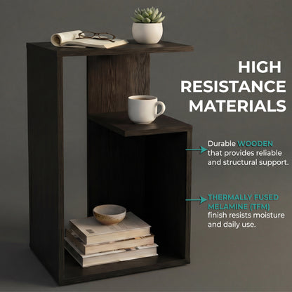 TUHOME Everet 25-Inch High Three-Tier Side Table with Tray-Style Top and Dual Lower Shelves, Compact End Table for Living Room, Sofa Side Storage, Modern Small-Space Organizer for Coffee, Décor and Everyday Essentials