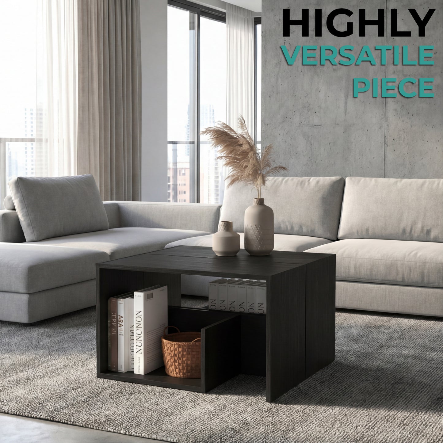 TUHOME Everet 25-Inch High Three-Tier Side Table with Tray-Style Top and Dual Lower Shelves, Compact End Table for Living Room, Sofa Side Storage, Modern Small-Space Organizer for Coffee, Décor and Everyday Essentials