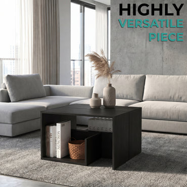 TUHOME Everet 25-Inch High Three-Tier Side Table with Tray-Style Top and Dual Lower Shelves, Compact End Table for Living Room, Sofa Side Storage, Modern Small-Space Organizer for Coffee, Décor and Everyday Essentials