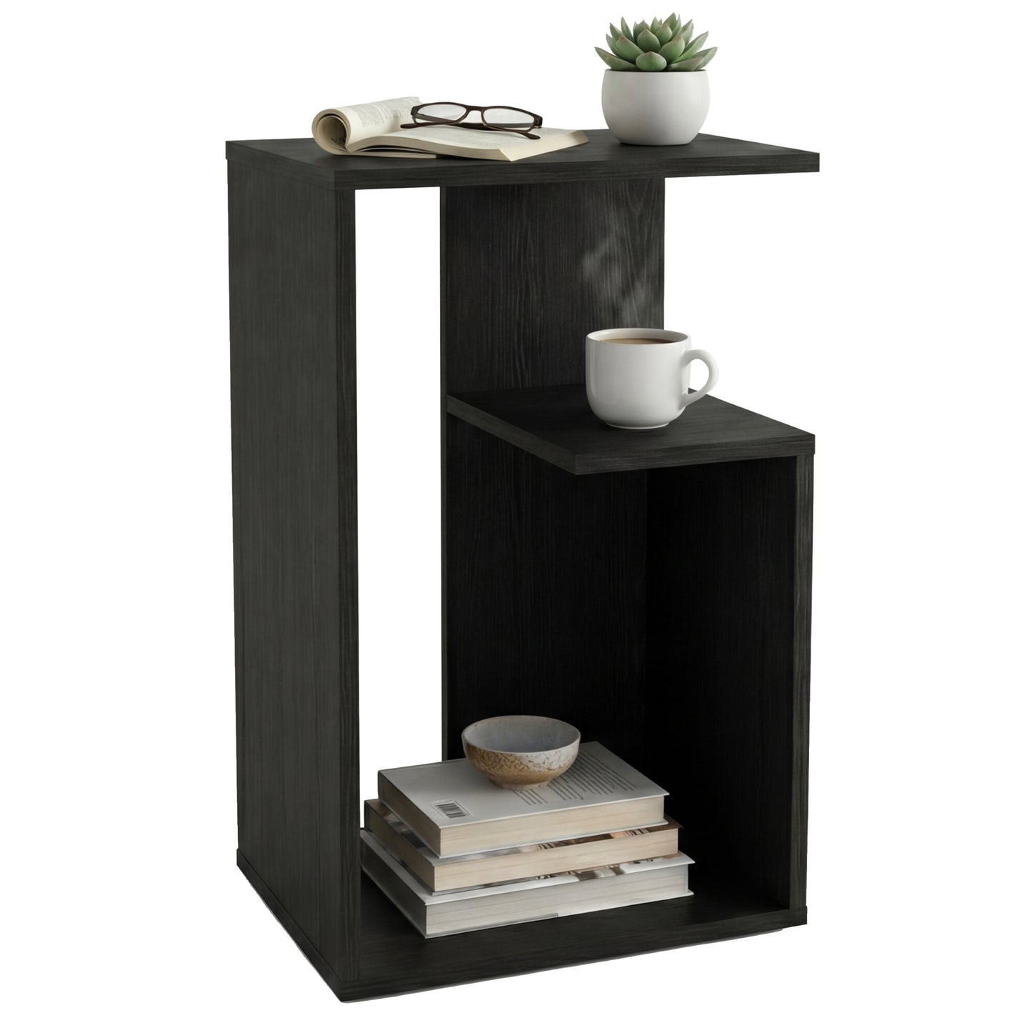 TUHOME Everet 25-Inch High Three-Tier Side Table with Tray-Style Top and Dual Lower Shelves, Compact End Table for Living Room, Sofa Side Storage, Modern Small-Space Organizer for Coffee, Décor and Everyday Essentials