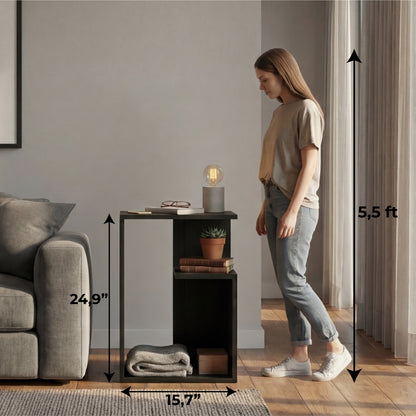 TUHOME Everet 25-Inch High Three-Tier Side Table with Tray-Style Top and Dual Lower Shelves, Compact End Table for Living Room, Sofa Side Storage, Modern Small-Space Organizer for Coffee, Décor and Everyday Essentials