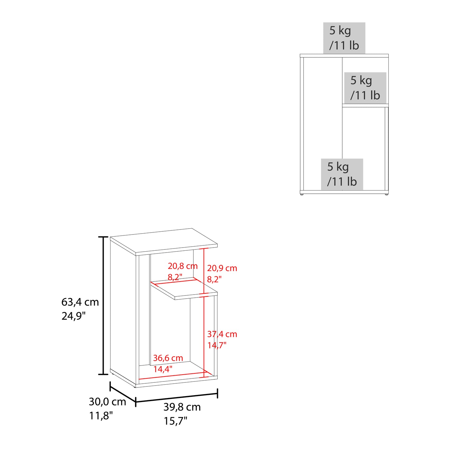 Everet 25" High 3-Tier Shelf Side Table