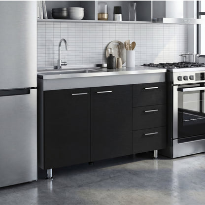 Ferretti Utility Sink Base Cabinet with Stainless Steel Countertop, Three Storage Drawers, Double-Door Cabinet and Integrated Faucet Opening for Modern Kitchen Organization, Prep Convenience and Functional Home Utility