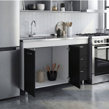 Ferretti Utility Sink Base Cabinet with Stainless Steel Countertop, Three Storage Drawers, Double-Door Cabinet and Integrated Faucet Opening for Modern Kitchen Organization, Prep Convenience and Functional Home Utility