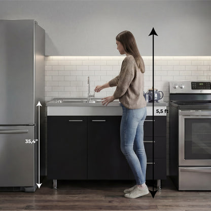Ferretti Utility Sink Base Cabinet with Stainless Steel Countertop, Three Storage Drawers, Double-Door Cabinet and Integrated Faucet Opening for Modern Kitchen Organization, Prep Convenience and Functional Home Utility