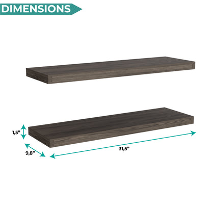 TUHOME Ecco 31.5-Inch Floating Shelves Set of Two with Hidden Brackets, Modern Wall-Mounted Shelves for Bedroom, Bathroom or Living Room Décor, Minimalist Display and Storage Solution for Books, Photos and Accessories