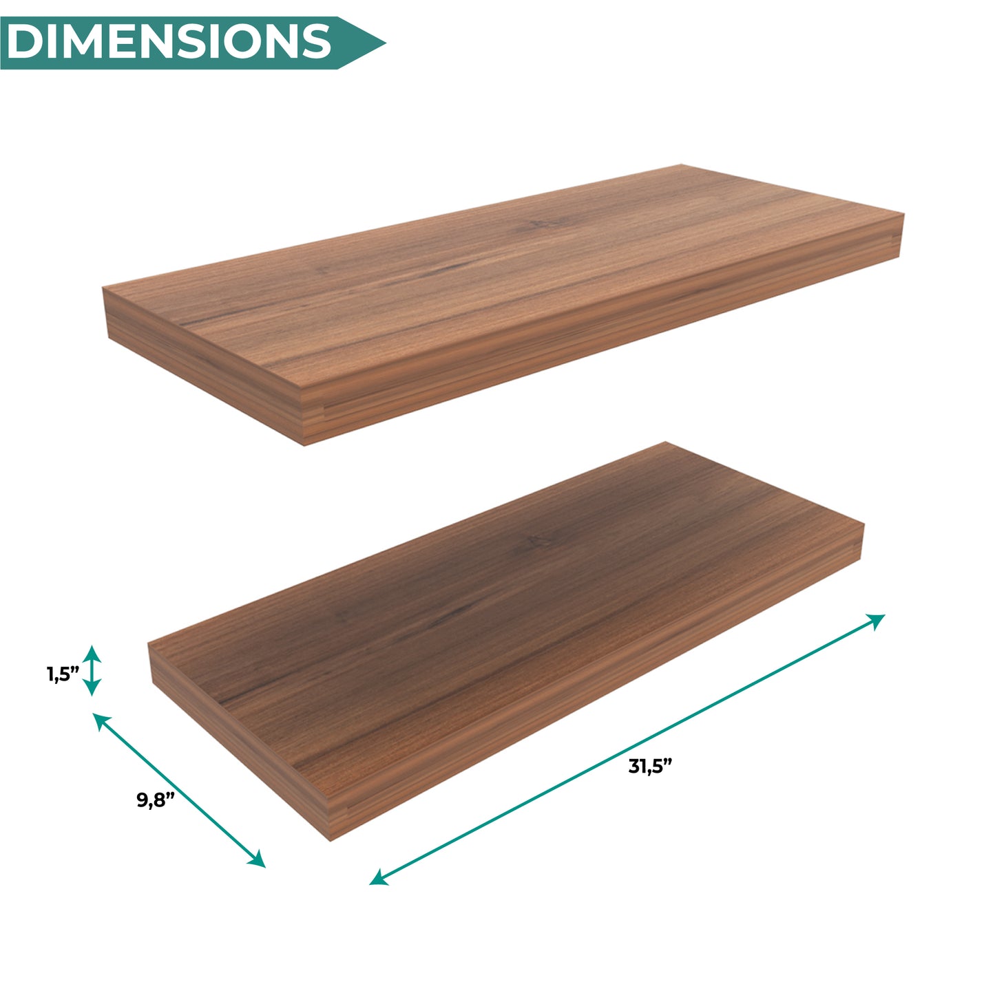 TUHOME Ecco 31.5-Inch Floating Shelves Set of Two with Hidden Brackets, Modern Wall-Mounted Shelves for Bedroom, Bathroom or Living Room Décor, Minimalist Display and Storage Solution for Books, Photos and Accessories