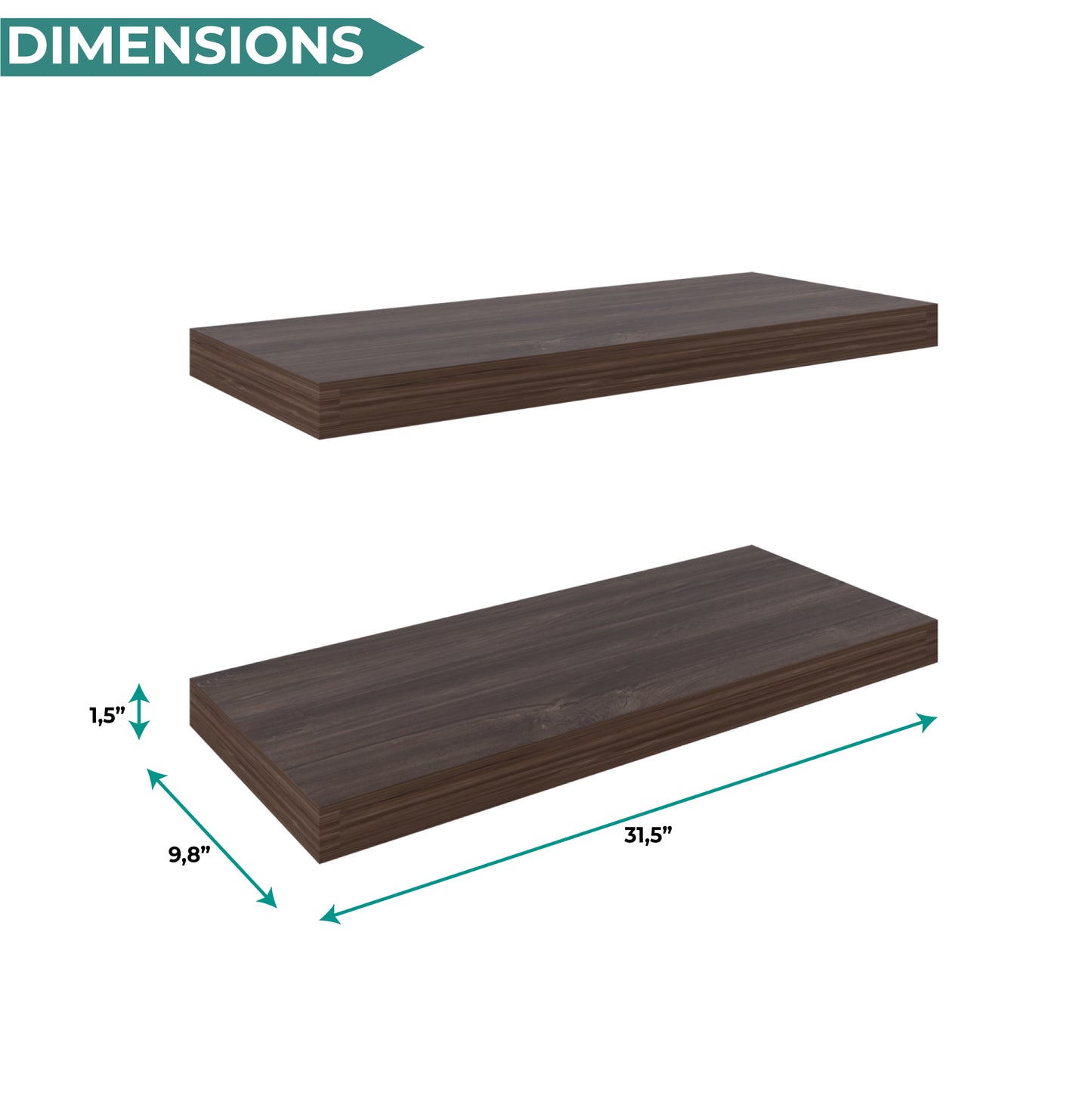 TUHOME Ecco 31.5-Inch Floating Shelves Set of Two with Hidden Brackets, Modern Wall-Mounted Shelves for Bedroom, Bathroom or Living Room Décor, Minimalist Display and Storage Solution for Books, Photos and Accessories