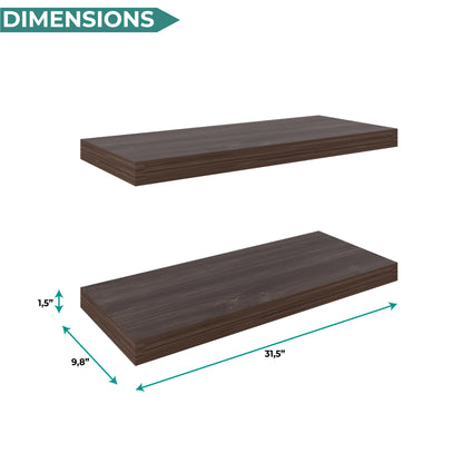 TUHOME Ecco 31.5-Inch Floating Shelves Set of Two with Hidden Brackets, Modern Wall-Mounted Shelves for Bedroom, Bathroom or Living Room Décor, Minimalist Display and Storage Solution for Books, Photos and Accessories