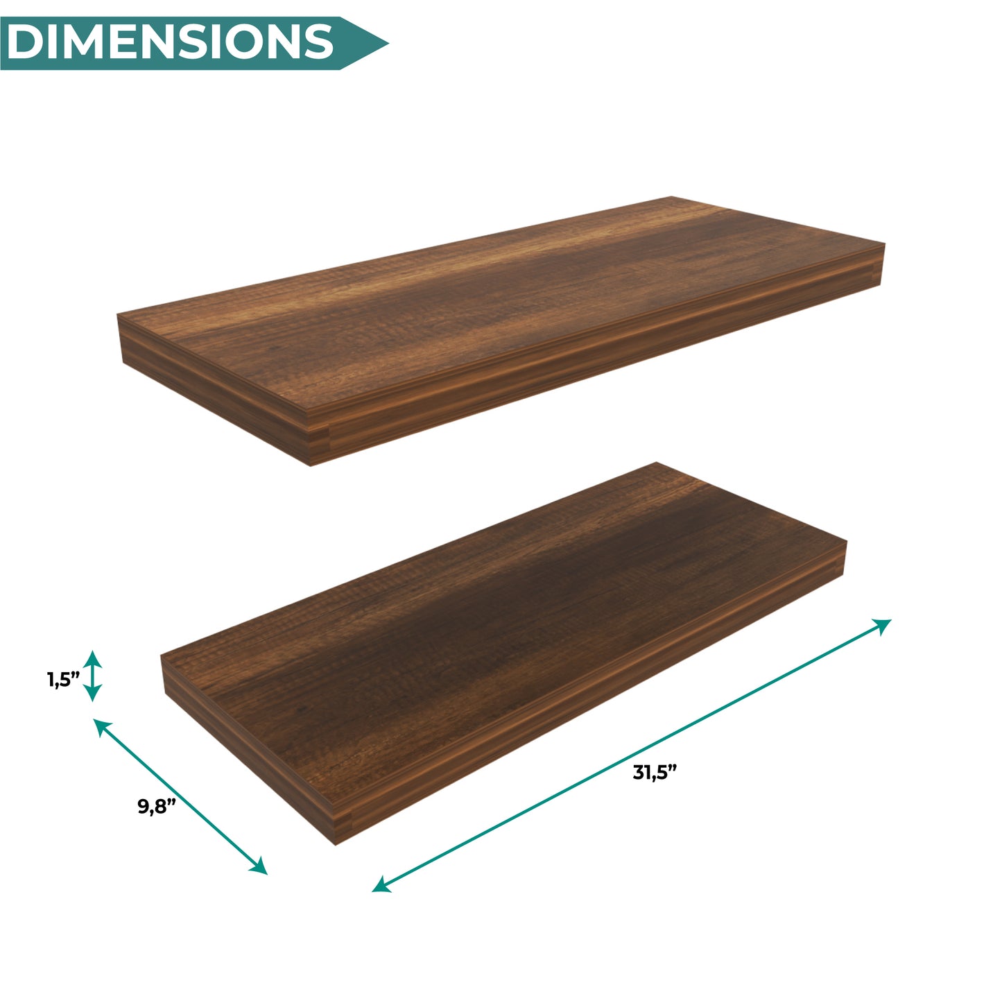 TUHOME Ecco 31.5-Inch Floating Shelves Set of Two with Hidden Brackets, Modern Wall-Mounted Shelves for Bedroom, Bathroom or Living Room Décor, Minimalist Display and Storage Solution for Books, Photos and Accessories